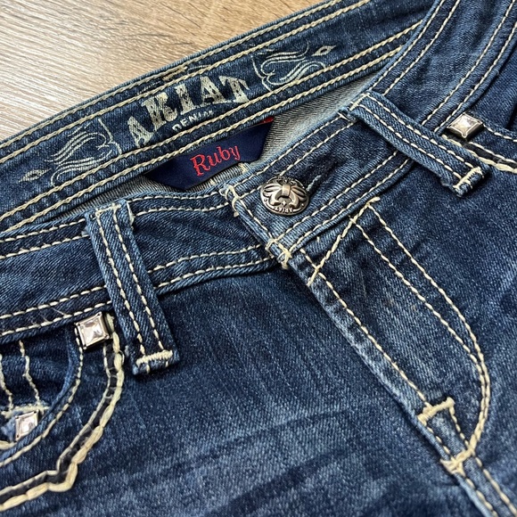 Ariat Blue Flare Boot Cut Jeans with White Floral Embroidery - Picture 6 of 8